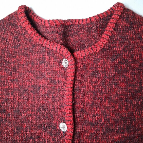 Vintage Cardigan Sweater Women Red Black Chess Knight Silver Button Up Knit - Picture 3 of 15